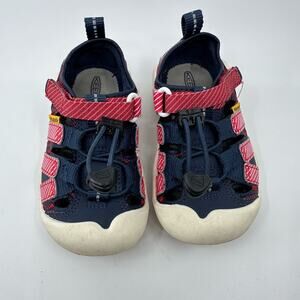Kids Keen Knotch Creek Water Sandal US8 Navy/Red/White Bungee Lace Bump Toe Shoe